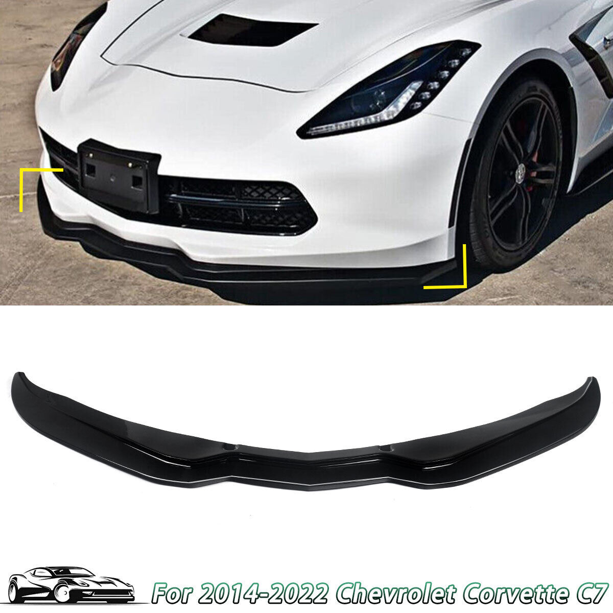 For 2014-2019 Corvette C7 Stage 2 Front Bumper Lip Splitter Spoiler Gloss Black