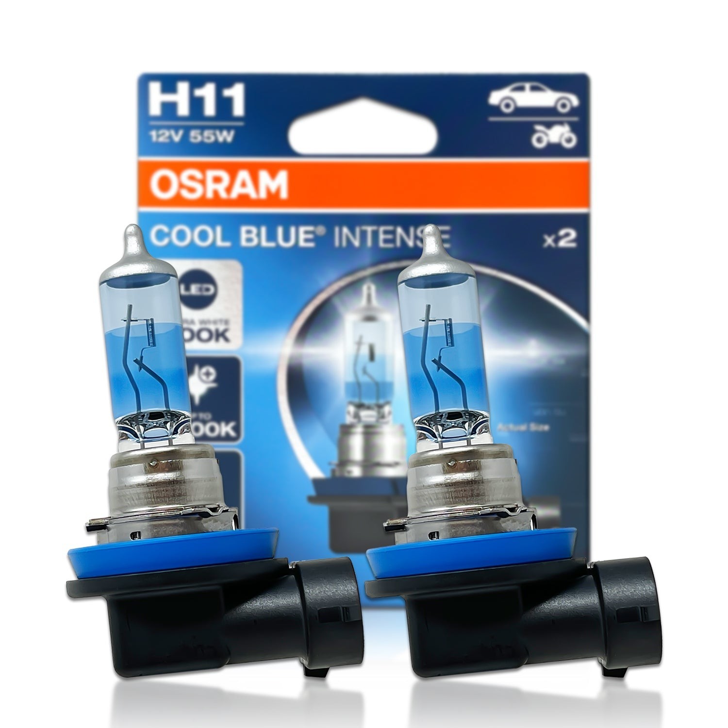 Osram Cool Blue Intense NEXT Gen H11 Halogen Headlight Bulbs 64211CBN 5000K 2X