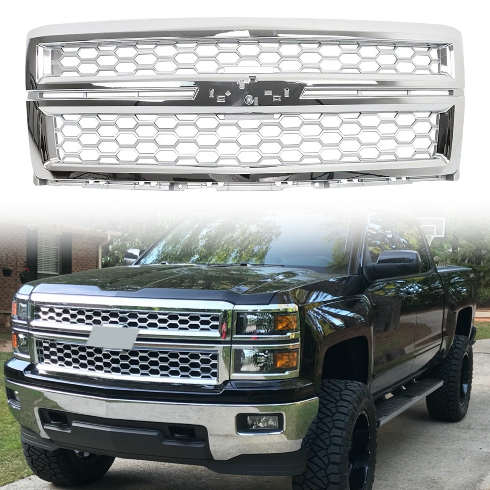 Chrome Silver Front Bumper Grille Grill For 2014-2015 Chevrolet Silverado 1500