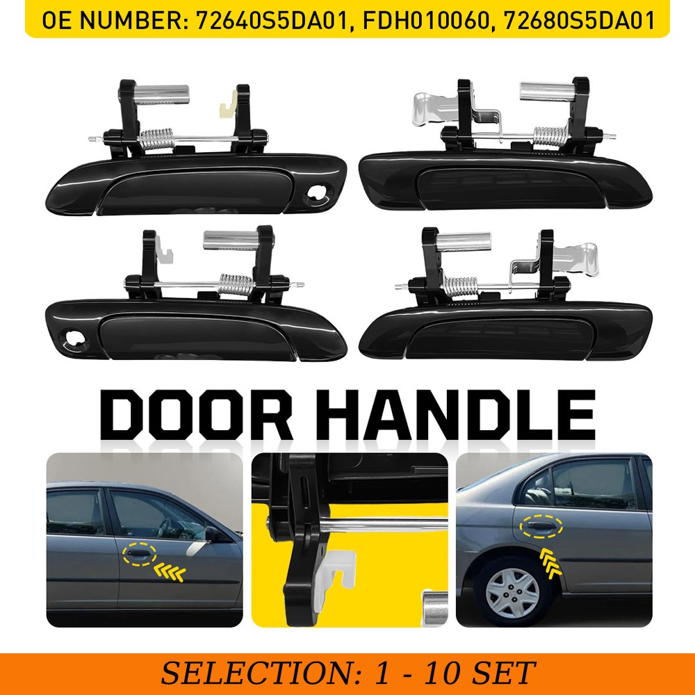4-40X Fit Honda Civic 2001-2005 Exterior Door Handle Front Rear Left Right Black