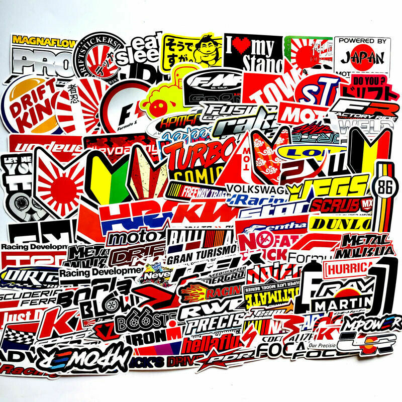 100PCS JDM Stickers Pack Car Motorcycle Racing Motocross Helmet Vinyl Decals Lot