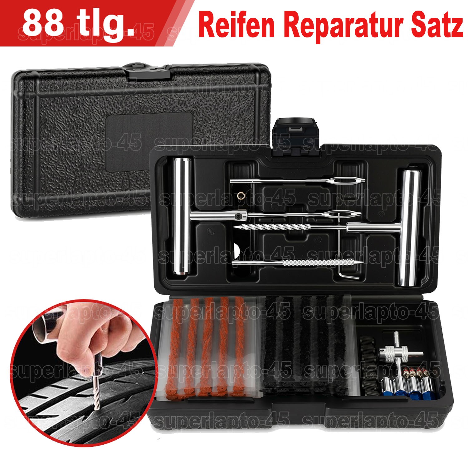 88-Piece Tyre Repair Set for Cars, ATVs, Motor, Bike Tubeless Emergency Tool Kit