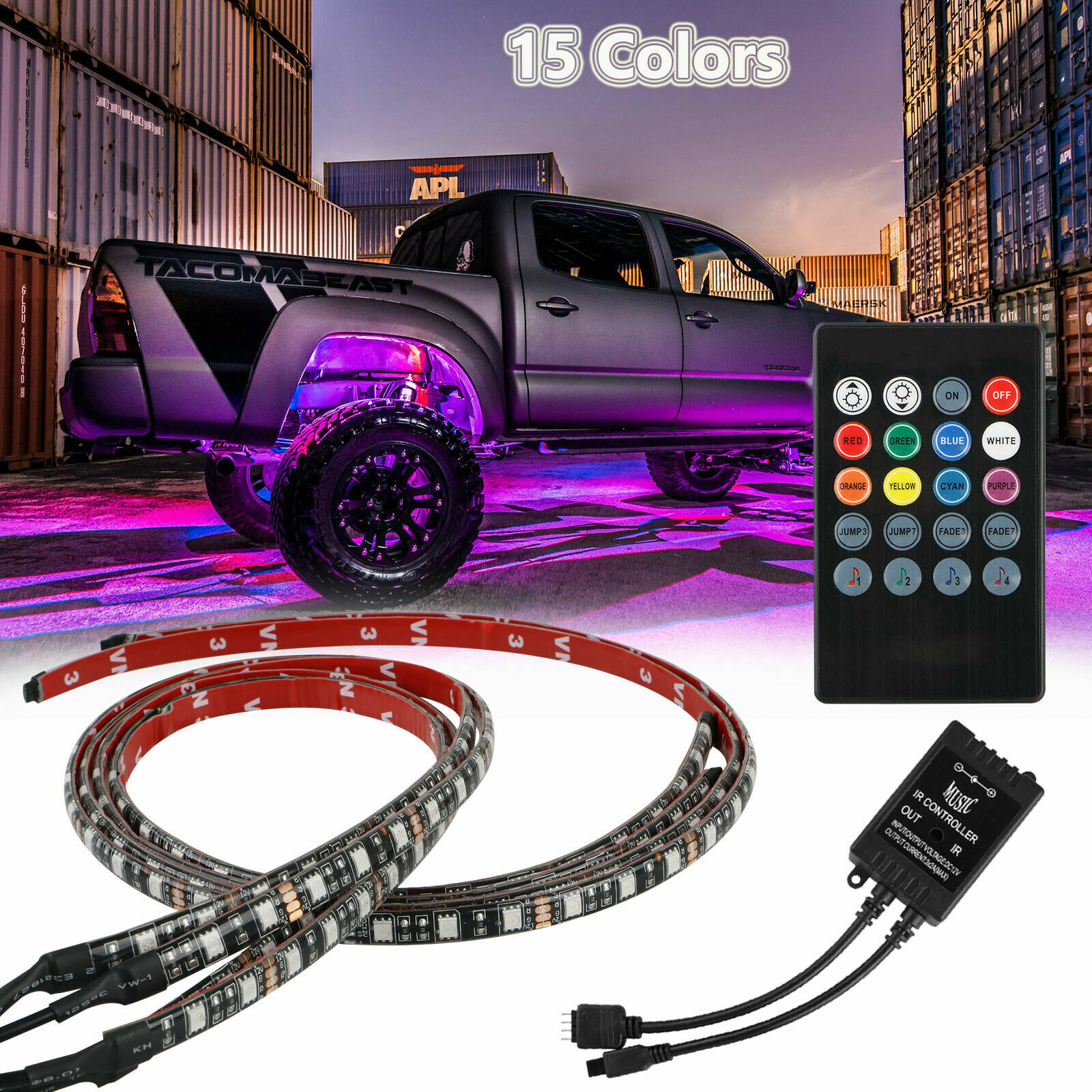 4 PCS RGB 48 LED Strip Neon Light Kit Under Car Tube Underglow Underbody System 4 PCS RGB 48 LED Strip Neon Light Kit Under Car Tube Underglow Underbody System