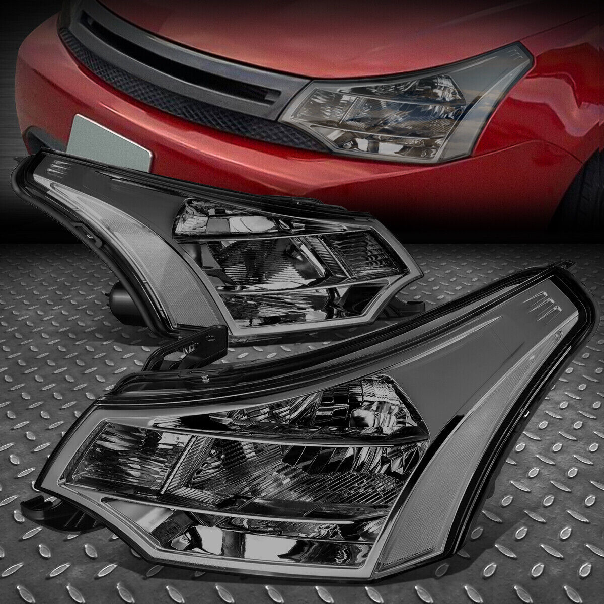 FOR 08-11 FORD FOCUS SEDAN COUPE OE STYLE SMOKED LENS CLEAR CORNER HEADLIGHTS