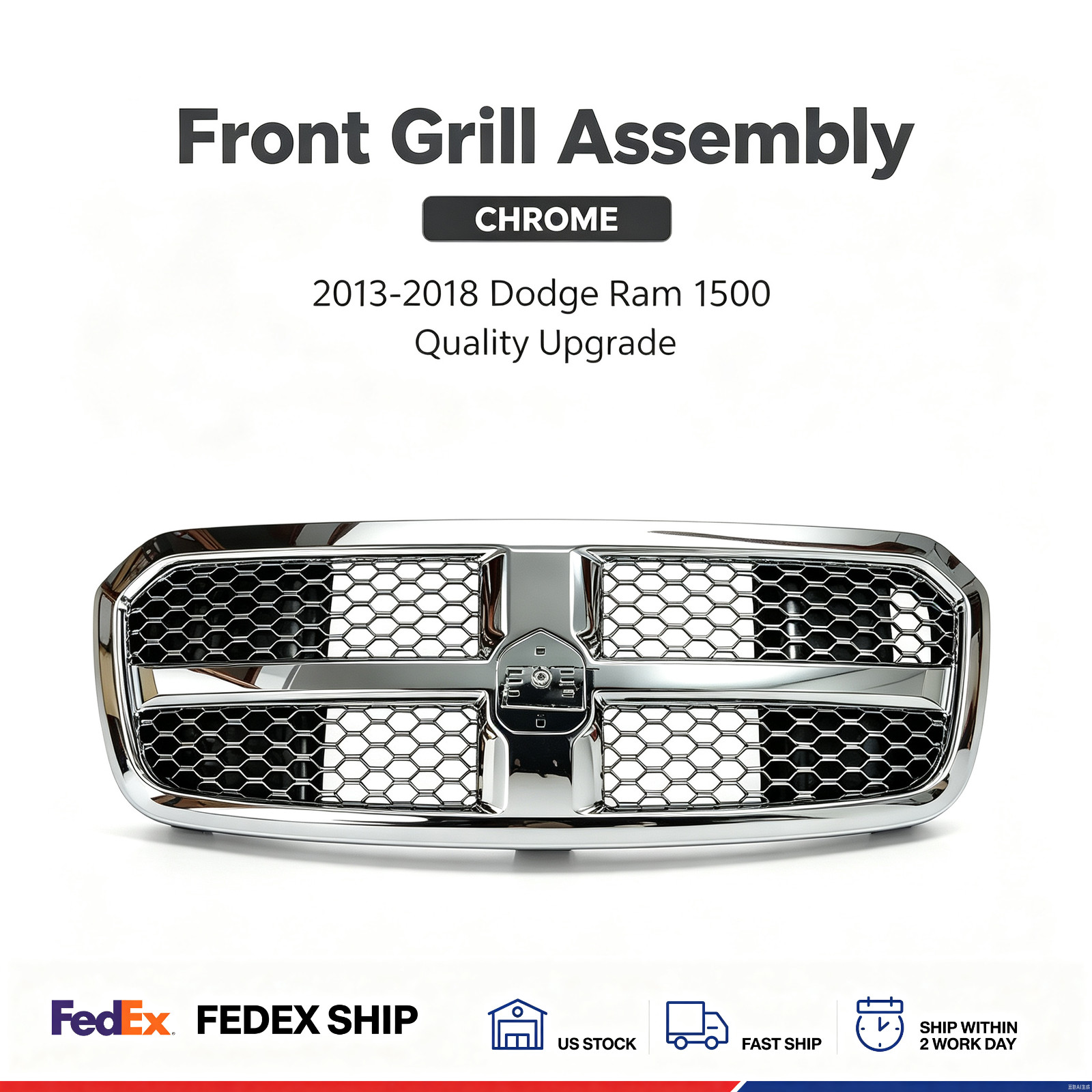 US STOCK Fit for 2013-2018 Dodge Ram 1500 Front Grille Quality Upgrade Assembly