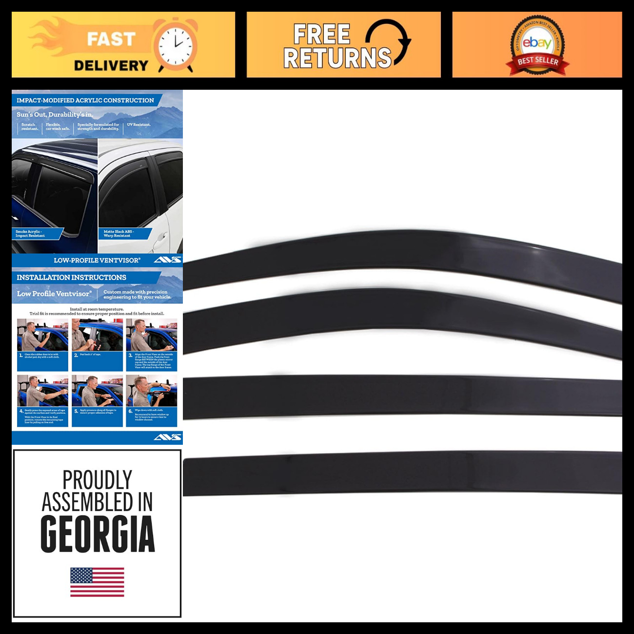 Low Profile Rain Guards for 2021-2025 Cadillac Escalade, Tahoe, Yukon | 4 pcs Da