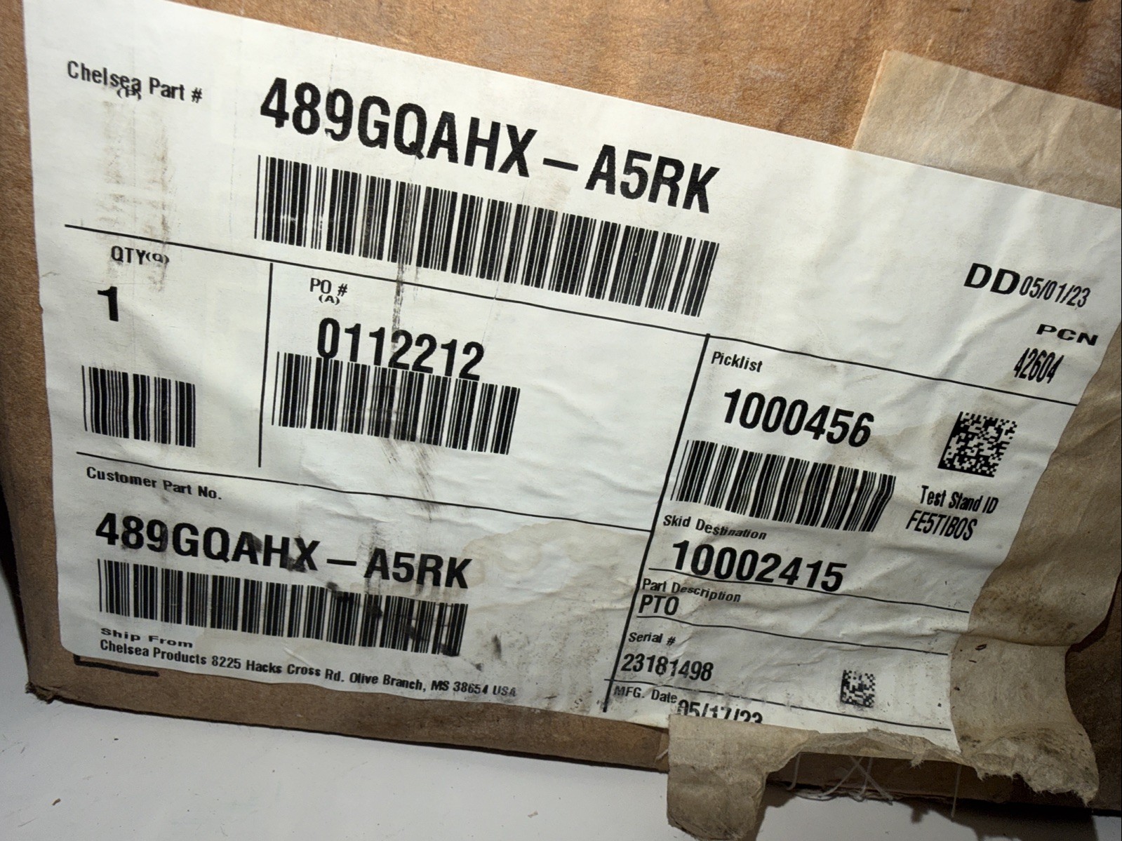 CHELSEA 489XQAHX-A5RK Power Take Off (PTO) Assembly CHELSEA 489XQAHX-A5RK Power Take Off (PTO) Assembly