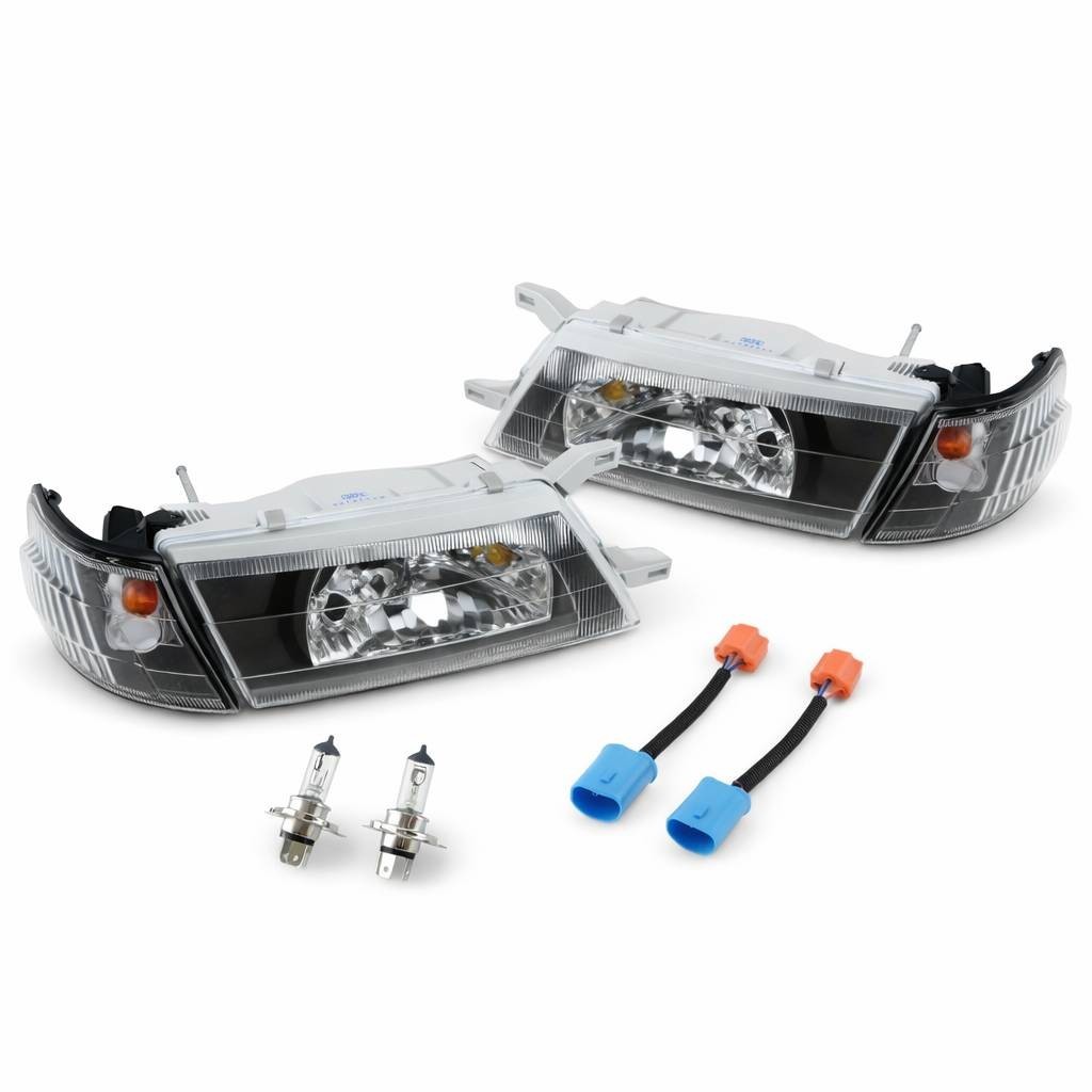 For 1995~96~97~98~99 Nissan Sentra B14 200SX SE-R Black Headlight + Corners HB14 For 1995~96~97~98~99 Nissan Sentra B14 200SX SE-R Black Headlight + Corners HB14