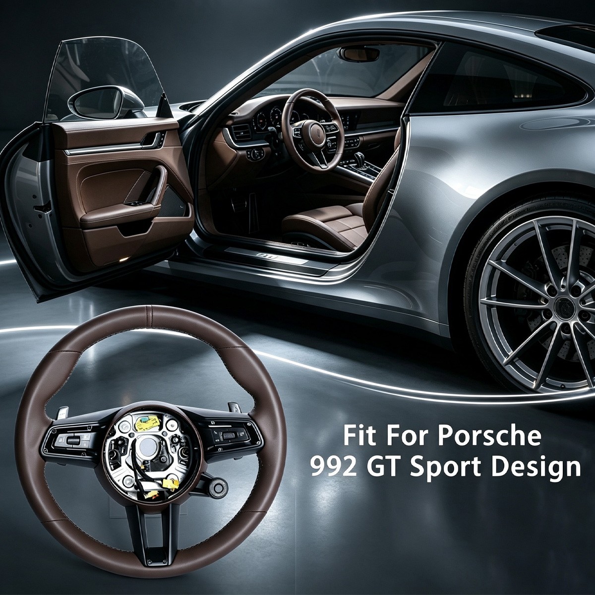 Brown Leather Steering Wheel for Porsche 911 718 GT3 Cayenne Panamera Macan Brown Leather Steering Wheel for Porsche 911 718 GT3 Cayenne Panamera Macan