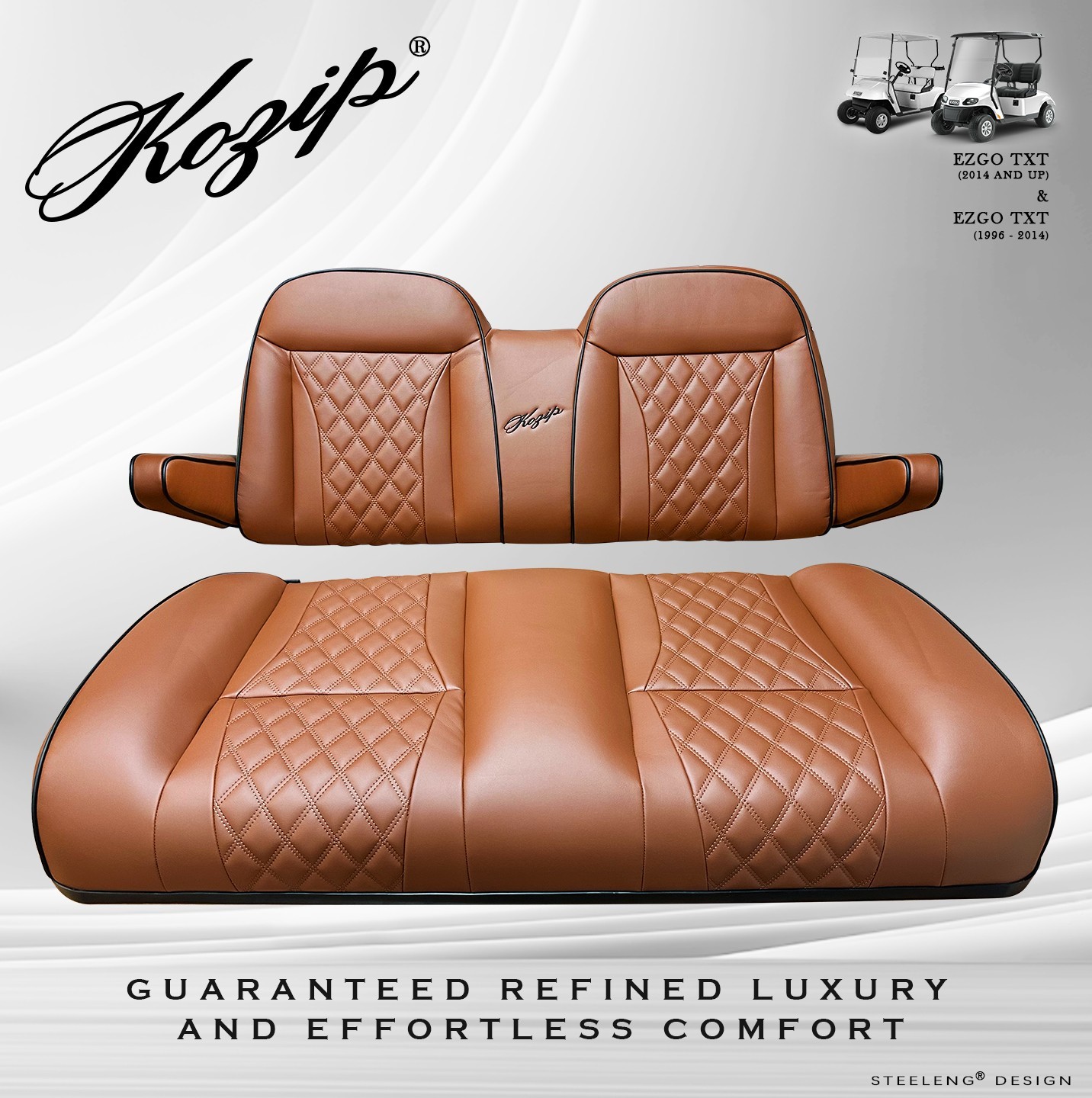 'KOZIP' EZGO TXT 1996-PRESENT GOLF CART FRONT SEAT/BACKREST CUSHION SET (BROWN)