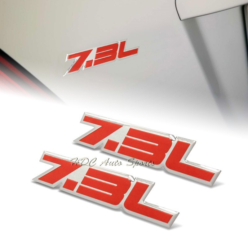2 x Universal 7.3L Red Border Aluminum Adhesive Sticker Decal Emblem Badge