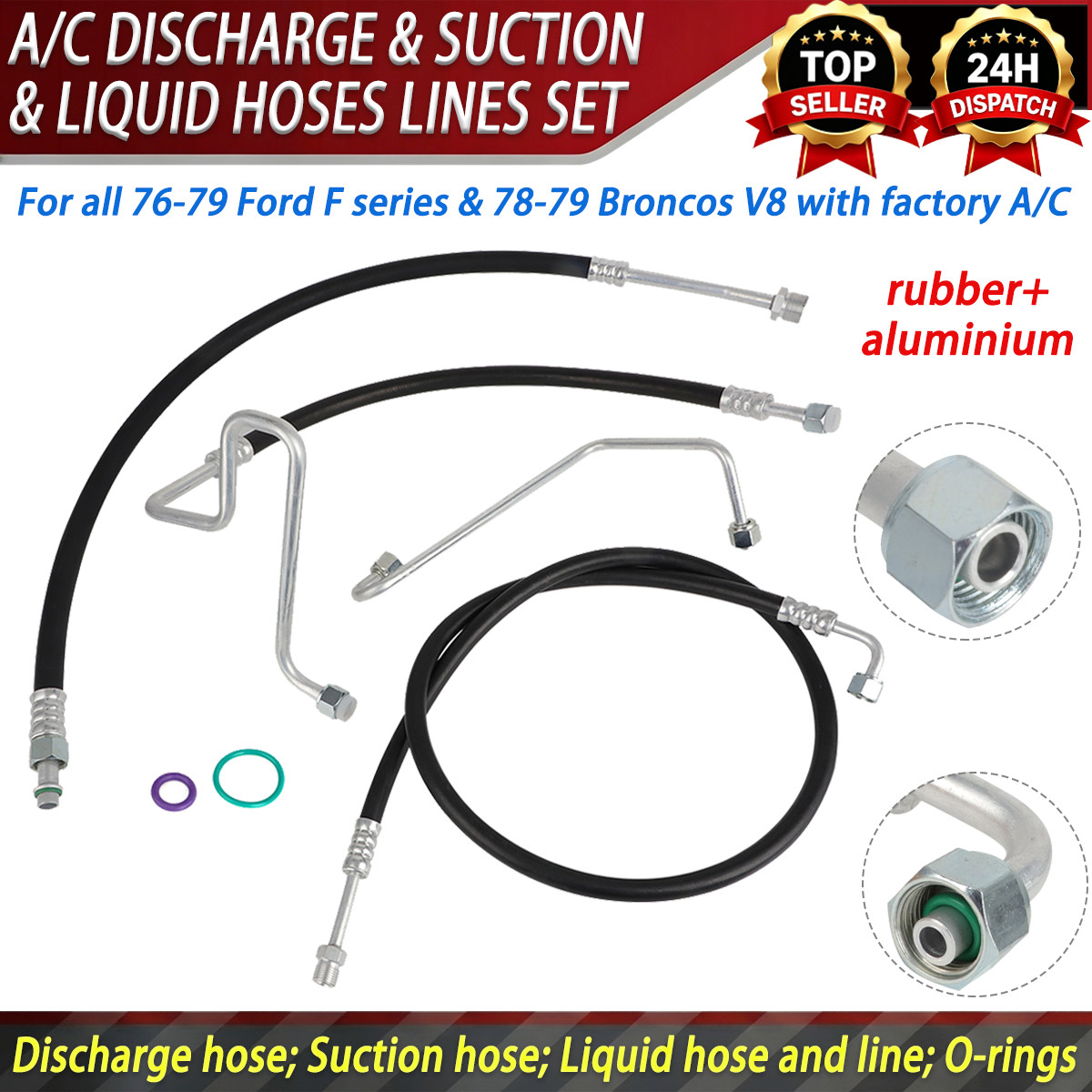 A/C Hoses Lines Set For 1976-1979 Ford F-100 F-150 & Bronco V8 Engine 1978-1979 A/C Hoses Lines Set For 1976-1979 Ford F-100 F-150 & Bronco V8 Engine 1978-1979