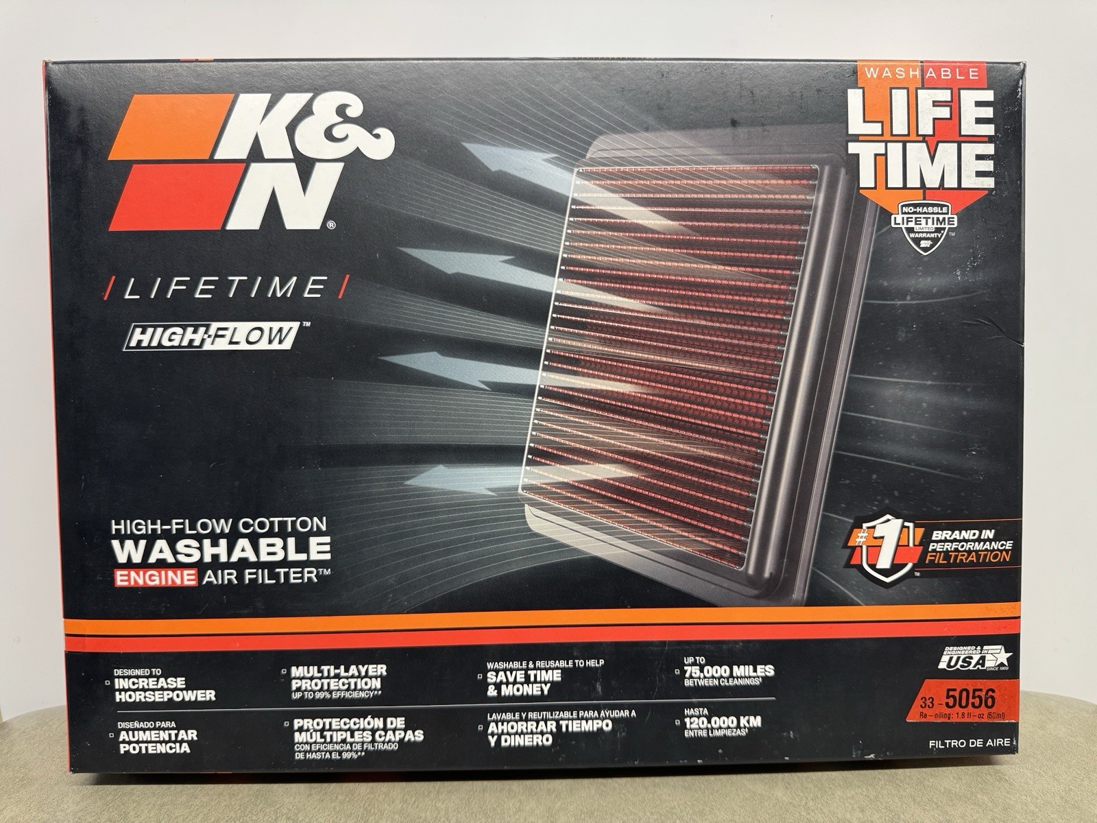 K&N 33-5056 High-Flow Lifetime Engine Air Filter Washable Reusable NEW K&N 33-5056 High-Flow Lifetime Engine Air Filter Washable Reusable NEW