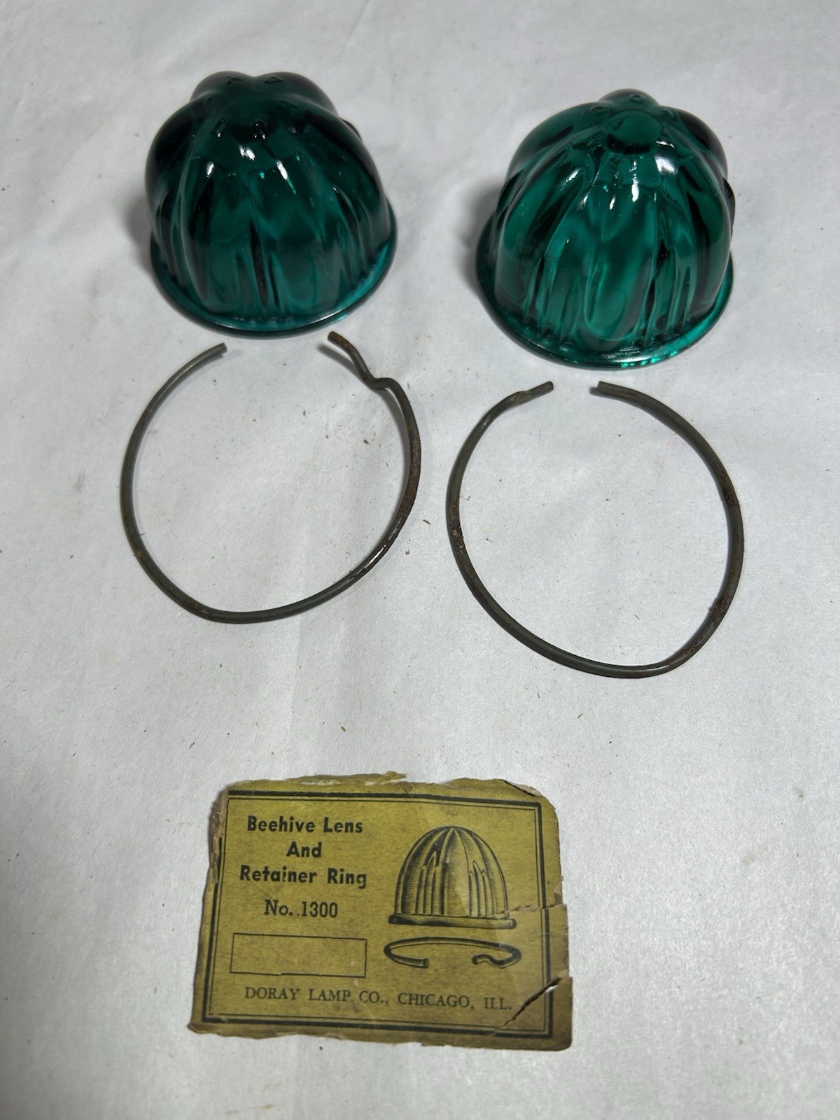 Vintage Lot of 2 Green Beehive Lens w/ Rings Dorlay Lamp Co Chicago Light Marker Vintage Lot of 2 Green Beehive Lens w/ Rings Dorlay Lamp Co Chicago Light Marker