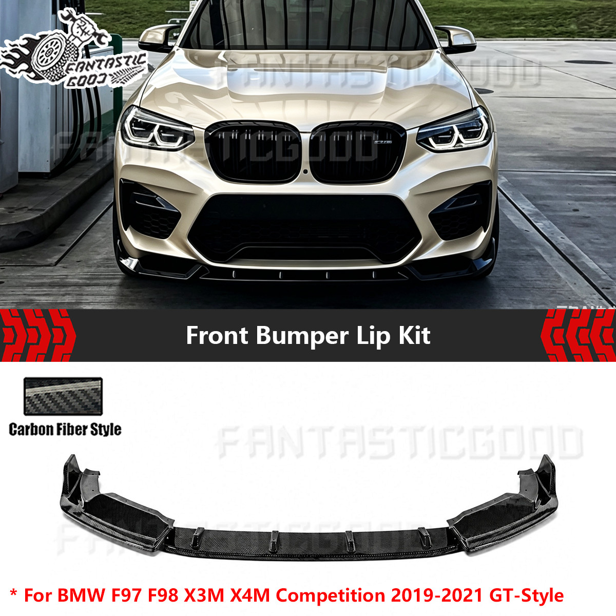 For BMW F97 F98 X3M X4M Competition 19-21 GT-Style Carbon Fiber Front Bumper Lip For BMW F97 F98 X3M X4M Competition 19-21 GT-Style Carbon Fiber Front Bumper Lip