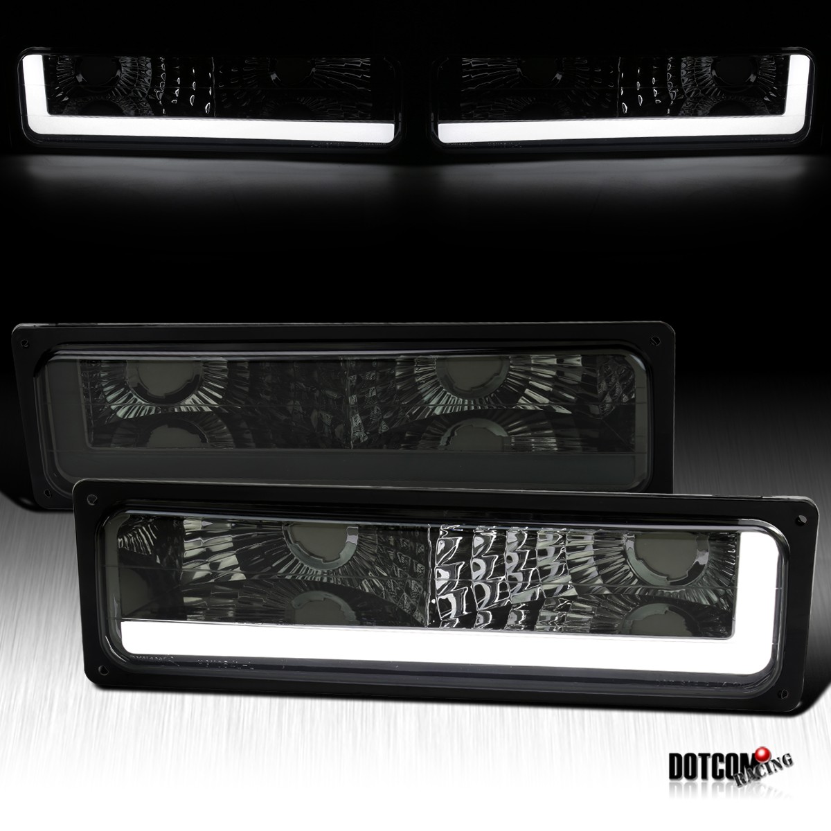 Fit 88-98 C/K Silverado Sierra 92-99 Suburban Smoke LED Bar Bumper Signal Lights Fit 88-98 C/K Silverado Sierra 92-99 Suburban Smoke LED Bar Bumper Signal Lights