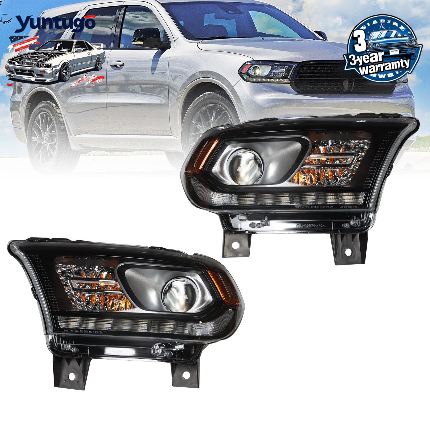 Headlights For 2016-2020 Dodge Durango Xenon/HID Headlamps Pair Left+Right Side