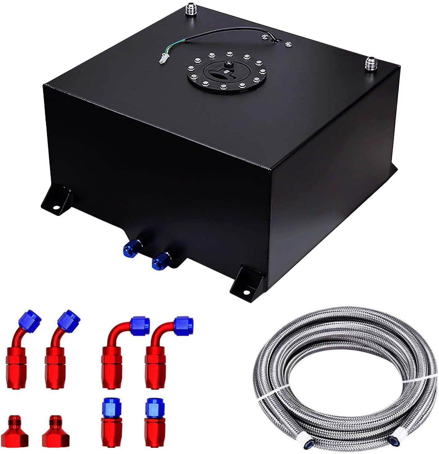 10 Gallon Aluminum Fuel Cell Gas Tank Cap & Level Sender & Nylon Fuel Line Kit