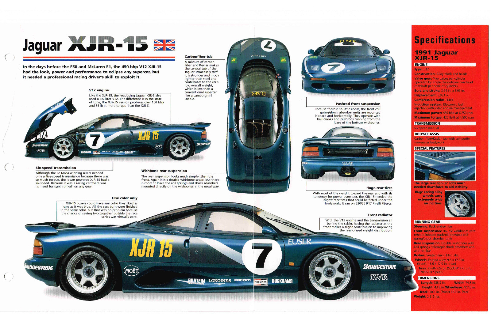 1991 JAGUAR XJR-15 / XJR15 Racing Race Car IMP Brochure