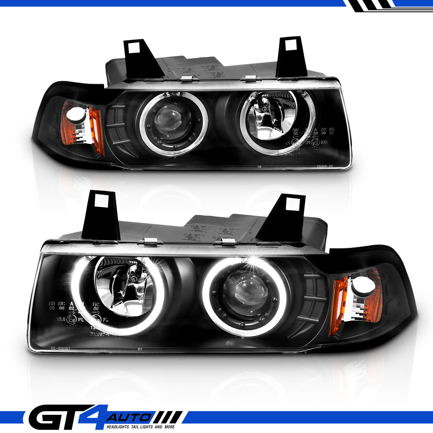 1992-1998 BMW E36 3-Series 2 Door Coupe LED Halo Black Projector Headlights Pair