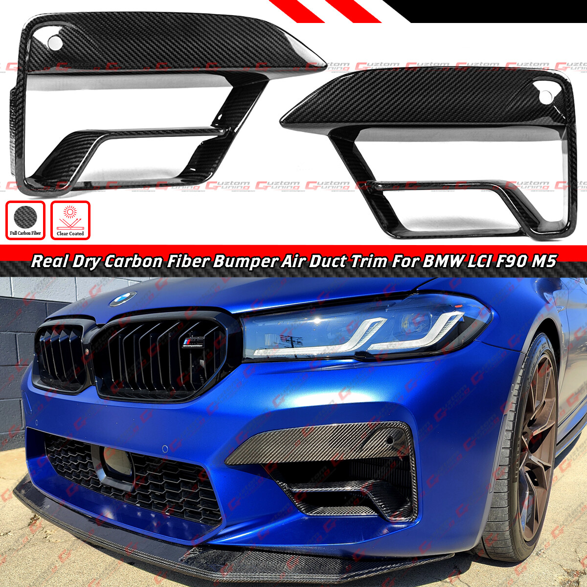 FOR 21-23 BMW F90 M5 LCI DRY CARBON FIBER FRONT BUMPER AIR DUCT INLET VENT TRIM FOR 21-23 BMW F90 M5 LCI DRY CARBON FIBER FRONT BUMPER AIR DUCT INLET VENT TRIM