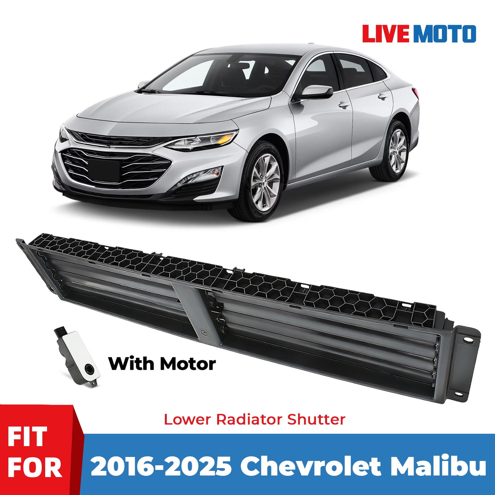For 2016-2025 Chevrolet Malibu Lower Radiator Shutter Grille W/Motor 23278689