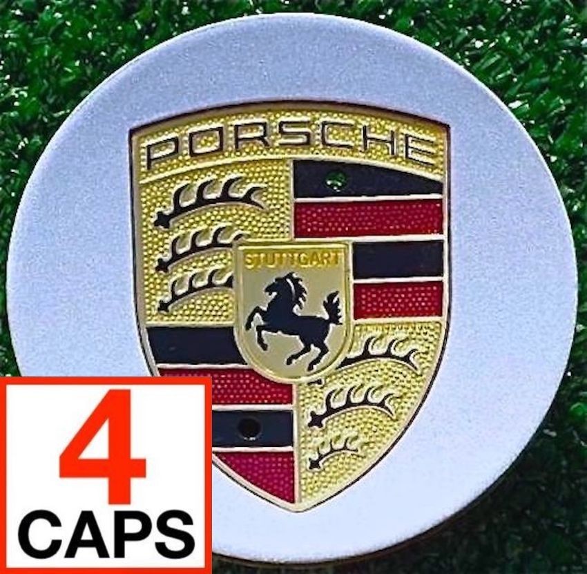 4 Factory Porsche Wheel Center Caps Genuine Original OEM Color Logo Crest Set