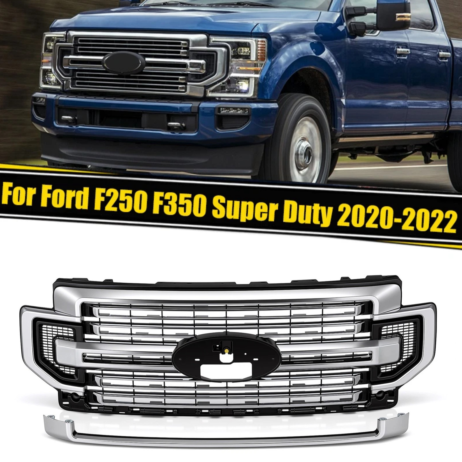 Fit 2020-22 Ford Super Duty F-250 F350 F-350 LIMITED Front Bumper Grille Chrome Fit 2020-22 Ford Super Duty F-250 F350 F-350 LIMITED Front Bumper Grille Chrome