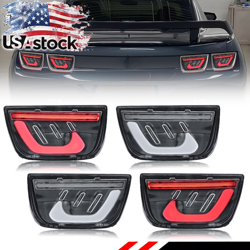 4PCS Clear Lens Red LED Rear Tail Brake Light Lamps For 2010-2013 Chevy Camaro