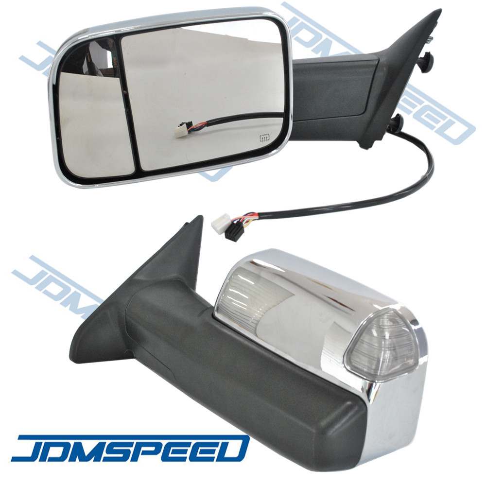 Pair Chrome Power Heated Towing Mirrors For 2009-15 Ram 1500 Pickup Signal Light Pair Chrome Power Heated Towing Mirrors For 2009-15 Ram 1500 Pickup Signal Light