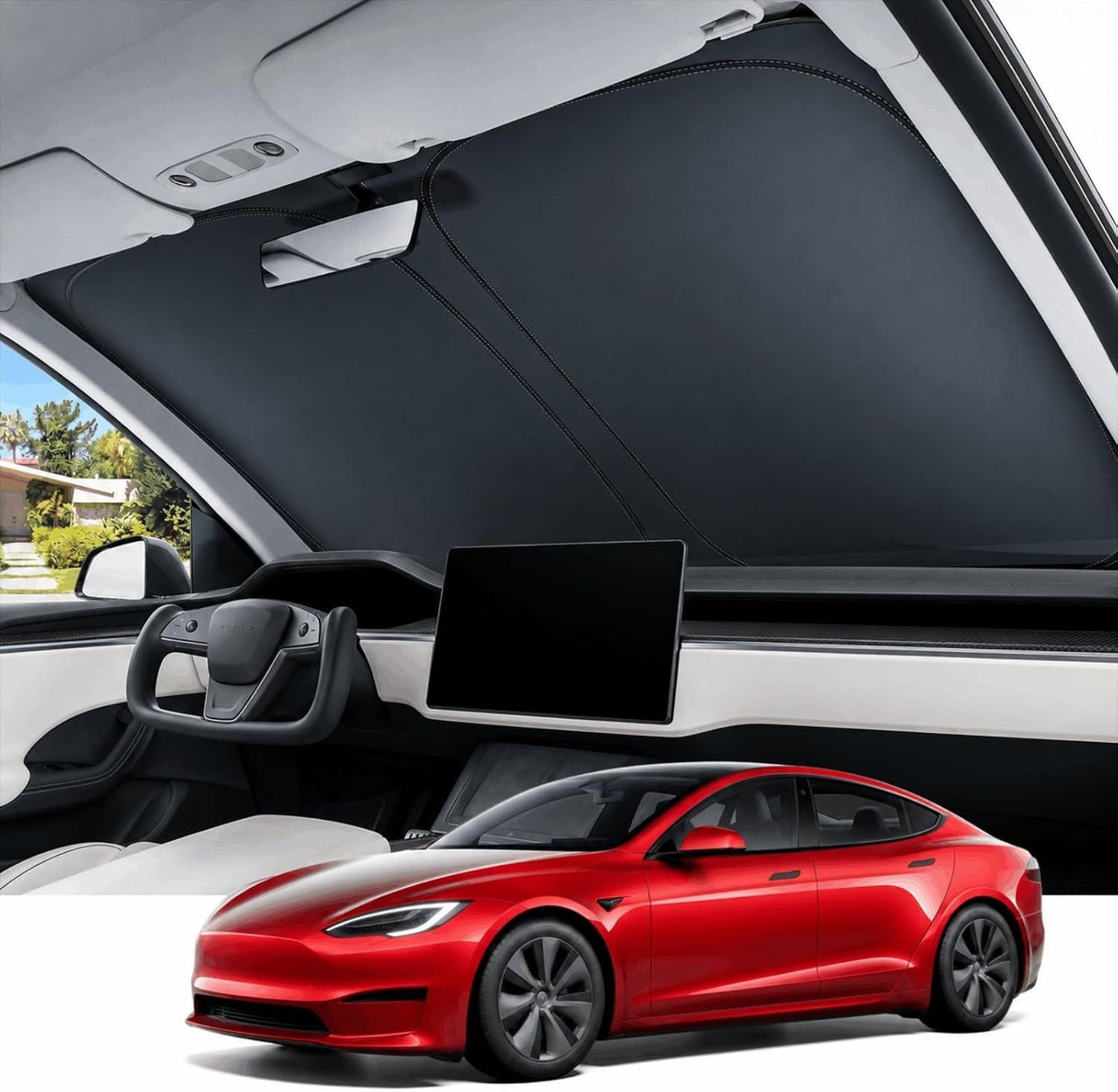 Car Windshield Sun Shade for Tesla Model S 2016-2026, UV Rays, Heat
