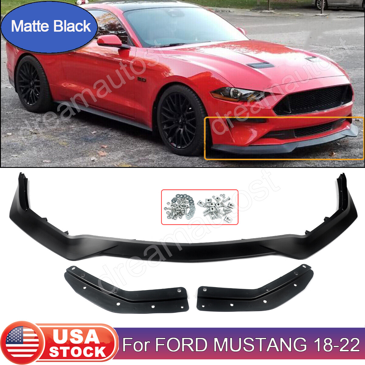 FOR 18-2022 MUSTANG GT ECOBOOST RT STYLE FRONT BUMPER CHIN LIP SPOILER SPLITTER