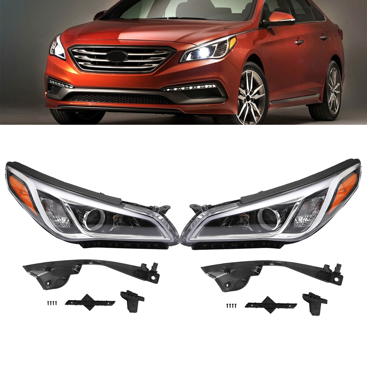 Pair Halogen Headlights Set for 2015 2016 2017 Hyundai Sonata Headlamp LH & RH Pair Halogen Headlights Set for 2015 2016 2017 Hyundai Sonata Headlamp LH & RH