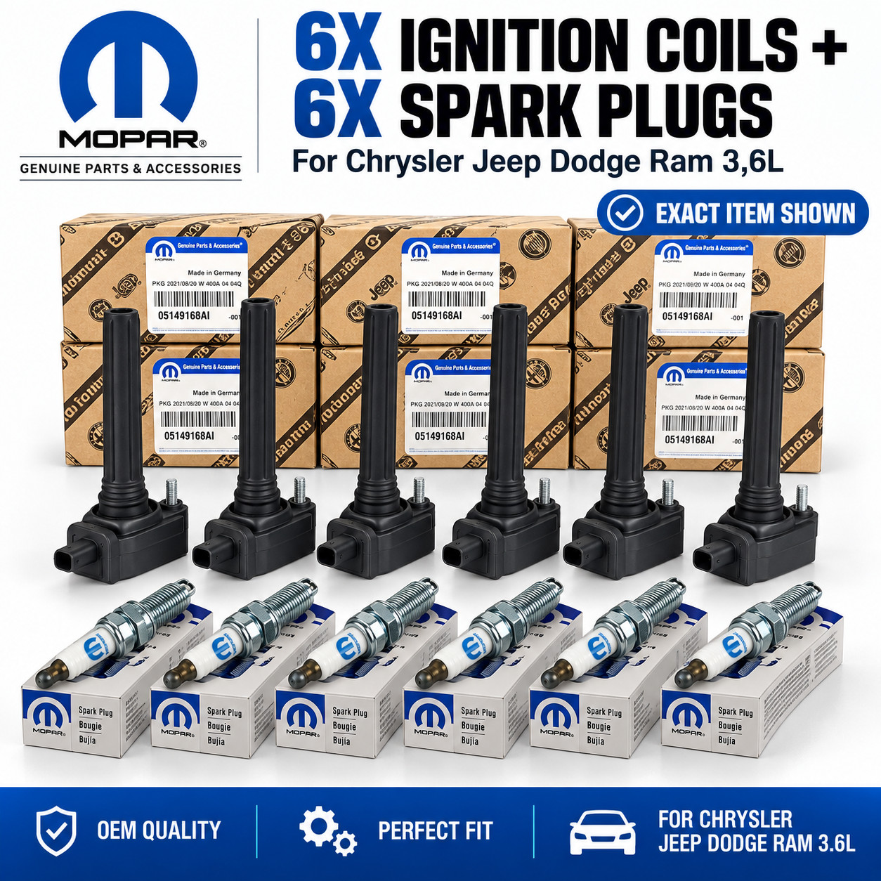 6X OEM UF648 Ignition Coil + Iridium Spark Plugs Chrysler Dodge Jeep Ram 3.6L V6