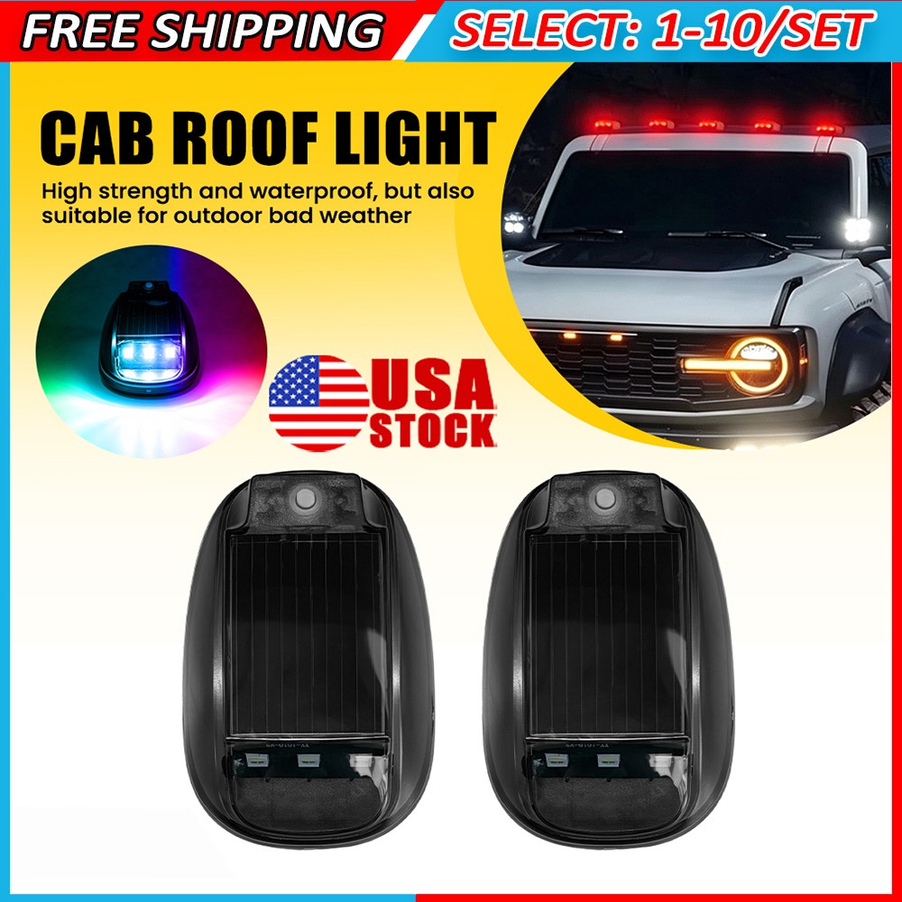 2-20x Solar Powered Roof RGB Strobe Light Wireless Smoked Fit off-road vehicles