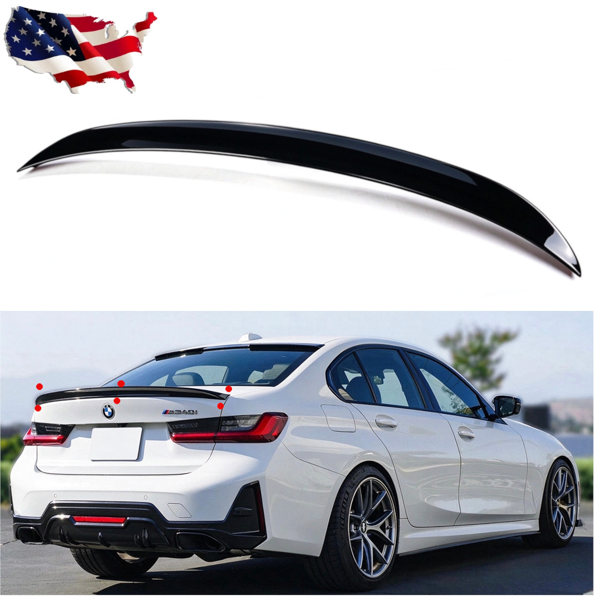 FOR 2019-2026 BMW G20 330i M340i GLOSS BLACK SPORT REAR TRUNK SPOILER WING