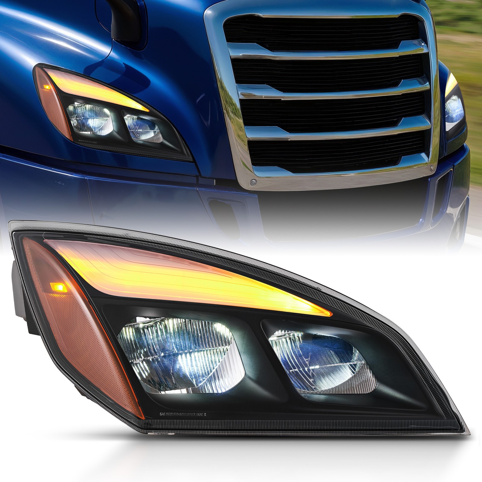 For 2018-2025 Freightliner Cascadia Full LED Black Housing Headlights Headlamp
