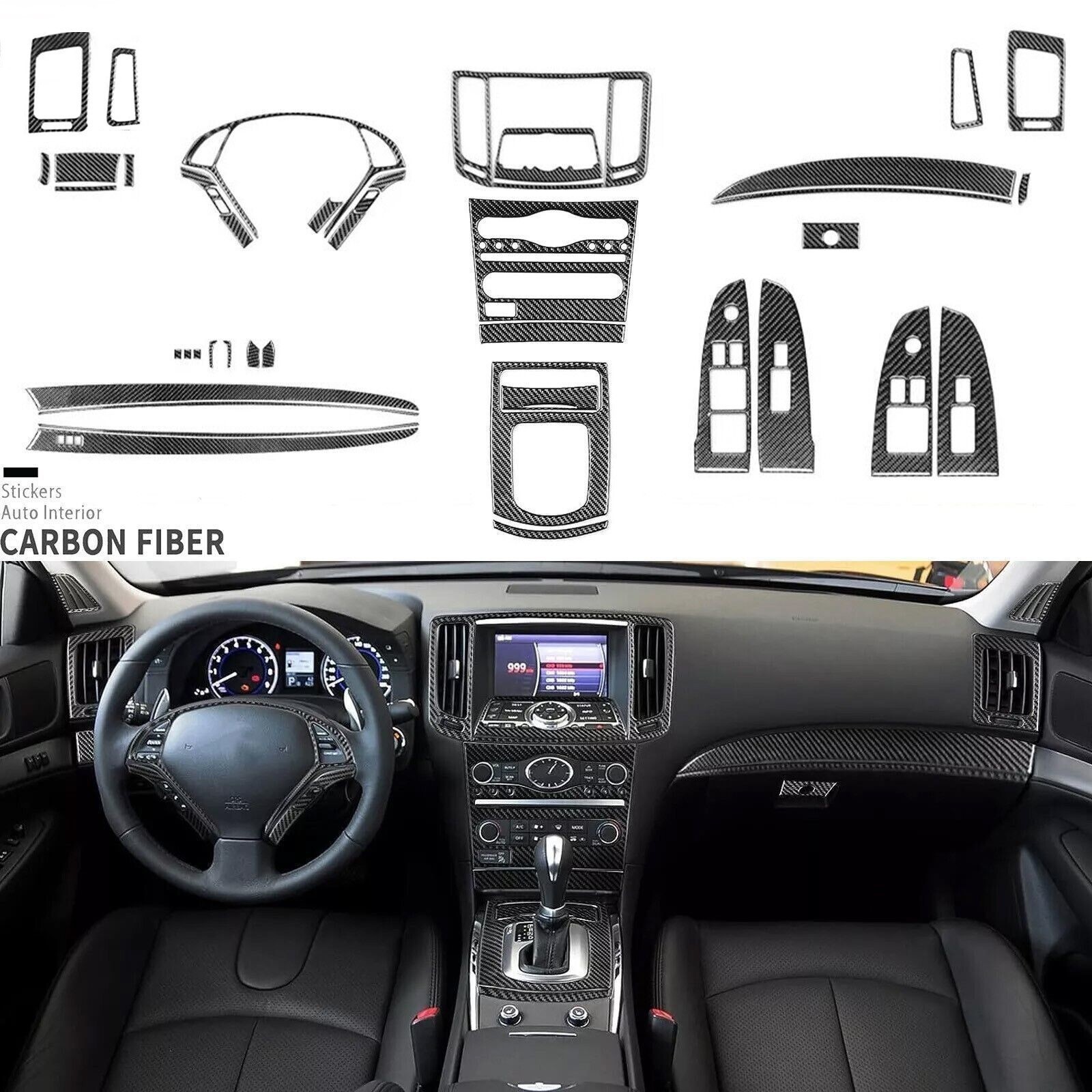 42Pcs Real Carbon Fiber Full Interior Kits Trim For Infiniti G37 Coupe 2010-2013