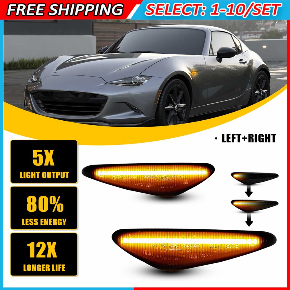 2-20 For Mazda MX-5 Miata 16-22 LED Amber Marker Dynamic Side Signal Light Smoke