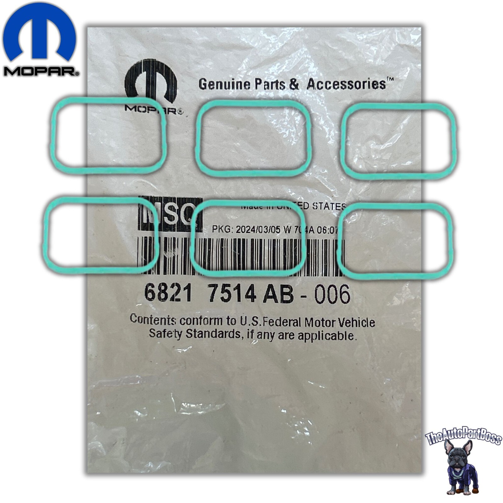 6PCs 3.6L Intake Plenum Seal OEM Mopar 68217514AB