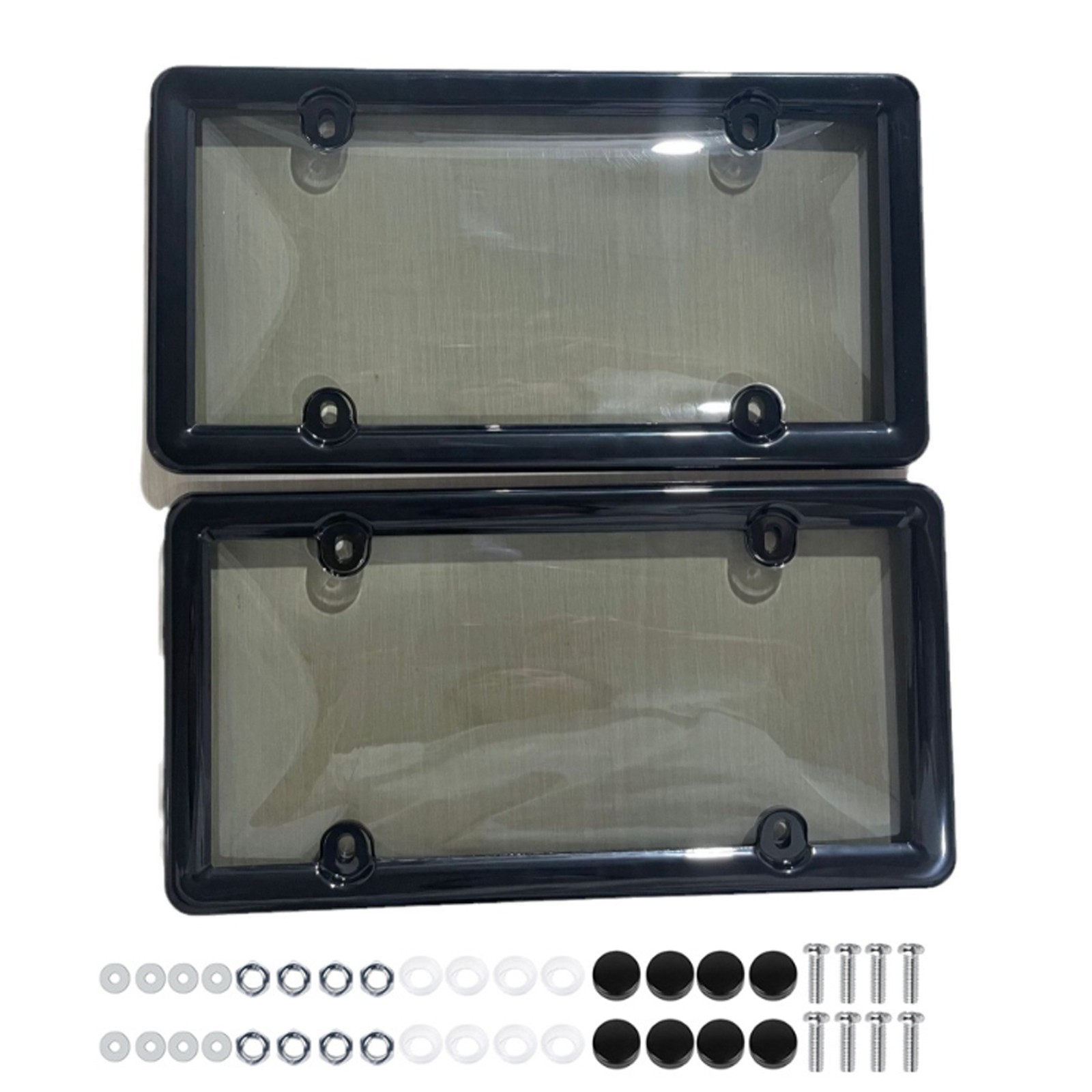 2 X Unbreakable License Plate Covers+Frames Auto Tag Shield Protector Front Rear