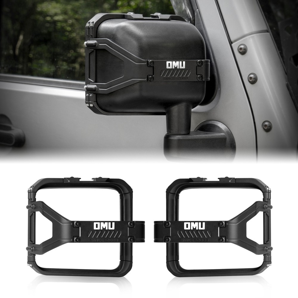 2X OMU Aluminum Rearview Mirror Rain Shield Frame For 2007-2017 Jeep Wrangler JK