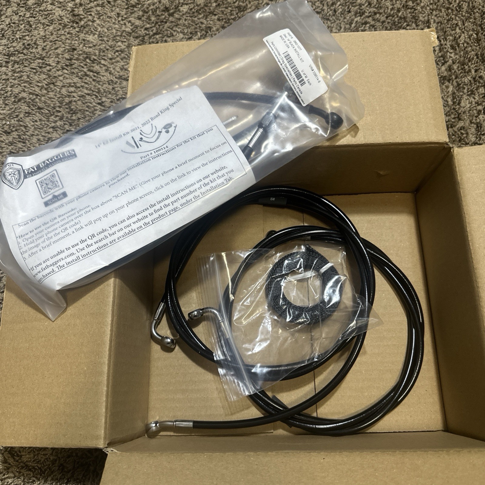 Fat Baggers Inc. Cable Kit - 109514-B 0662-1077 For Harley Road King Special