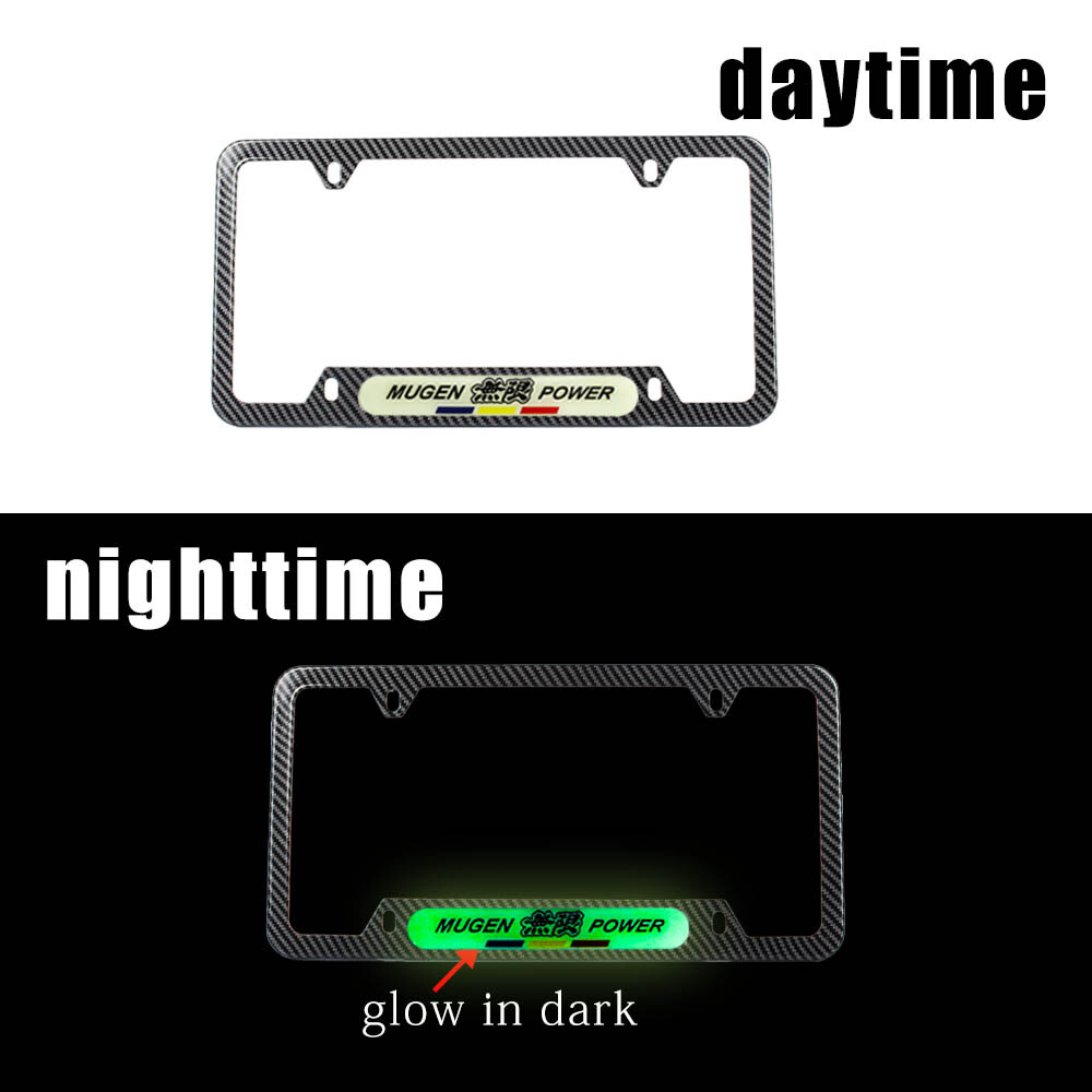 1x JDM Mugen Glow In The Dark Green Logo Carbon Fiber Metal License Plate Frame 1x JDM Mugen Glow In The Dark Green Logo Carbon Fiber Metal License Plate Frame