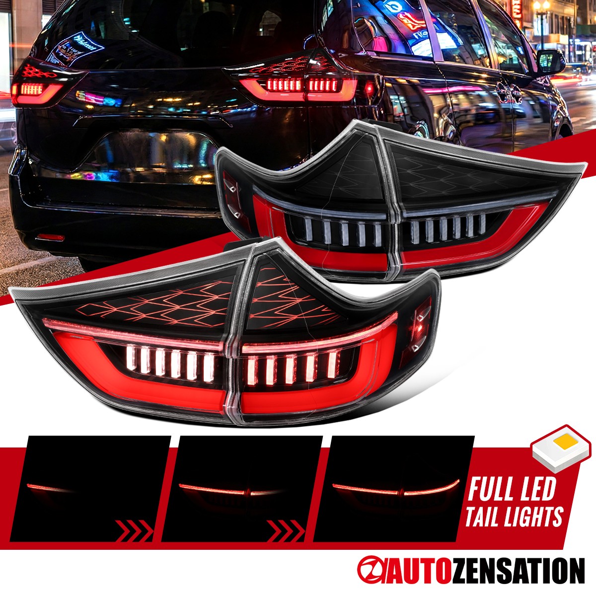 Fit 2015-2020 Toyota Sienna Slick Black Sequential LED Tail Lights Brake Lamps Fit 2015-2020 Toyota Sienna Slick Black Sequential LED Tail Lights Brake Lamps