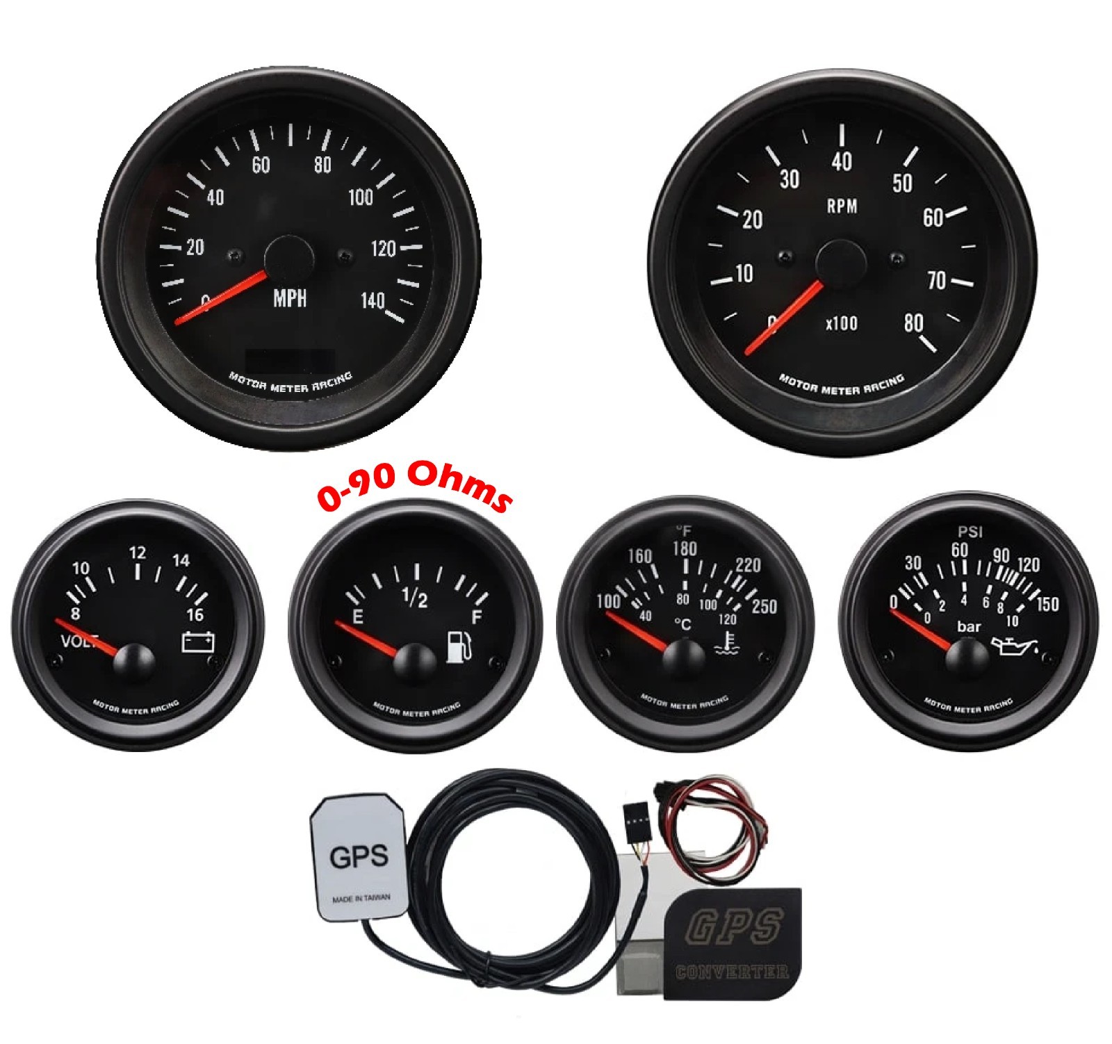 MOTOR METER RACING VD 6 Gauge Set GPS Speedometer MPH °F PSI White LED 85mm 52mm MOTOR METER RACING VD 6 Gauge Set GPS Speedometer MPH °F PSI White LED 85mm 52mm