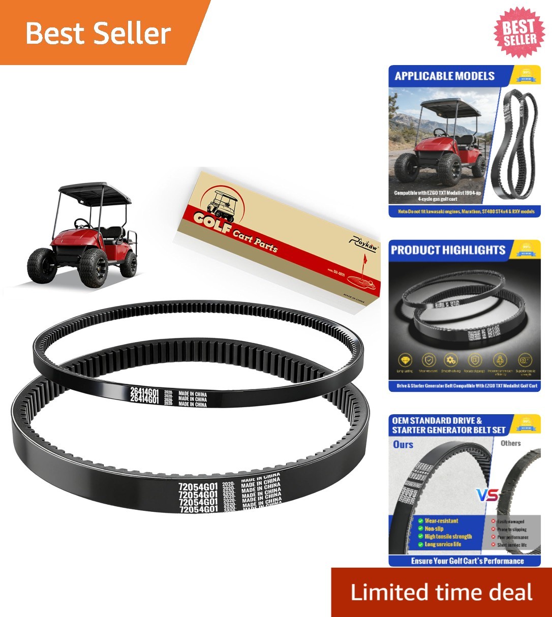 Comprehensive Drive & Starter Belt Replacement Kit for EZGO Golf Carts 1994-2013
