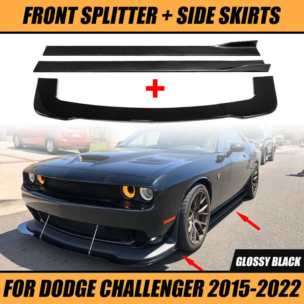 Fits 12-22 Dodge Challenger  SRT Front Bumper Lip Splitter+ Side Skirts