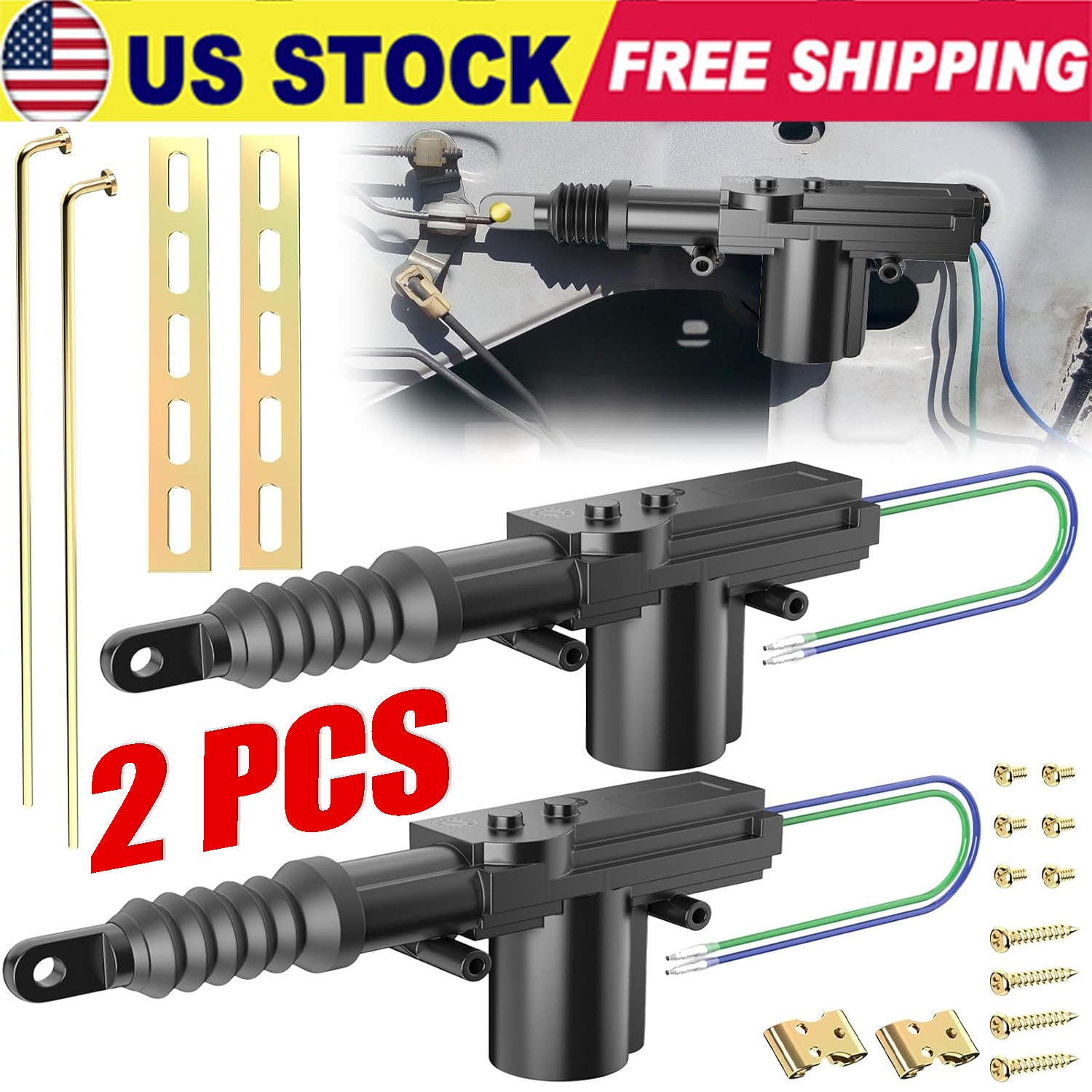 2PCS Universal 2 Wires 12V Car Auto Motor Heavy Duty Power Door Lock Actuator