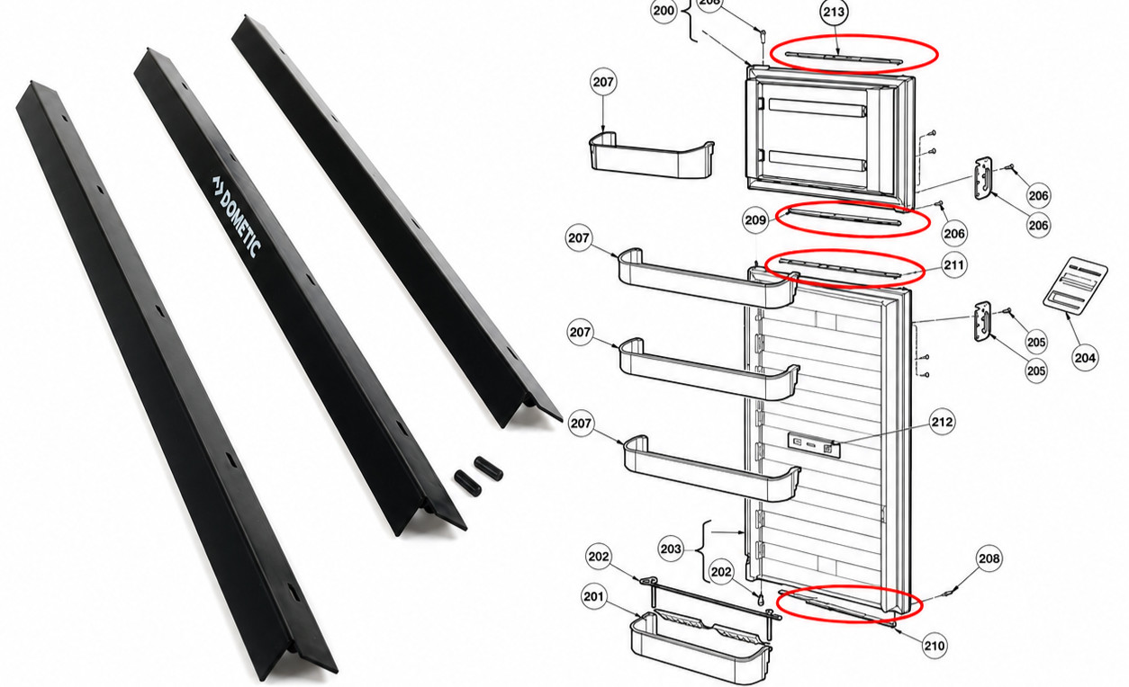 Replacement Black Replacement Door Trim Strips for Dometic 6 & 8 Cubic Ft Fridge Replacement Black Replacement Door Trim Strips for Dometic 6 & 8 Cubic Ft Fridge